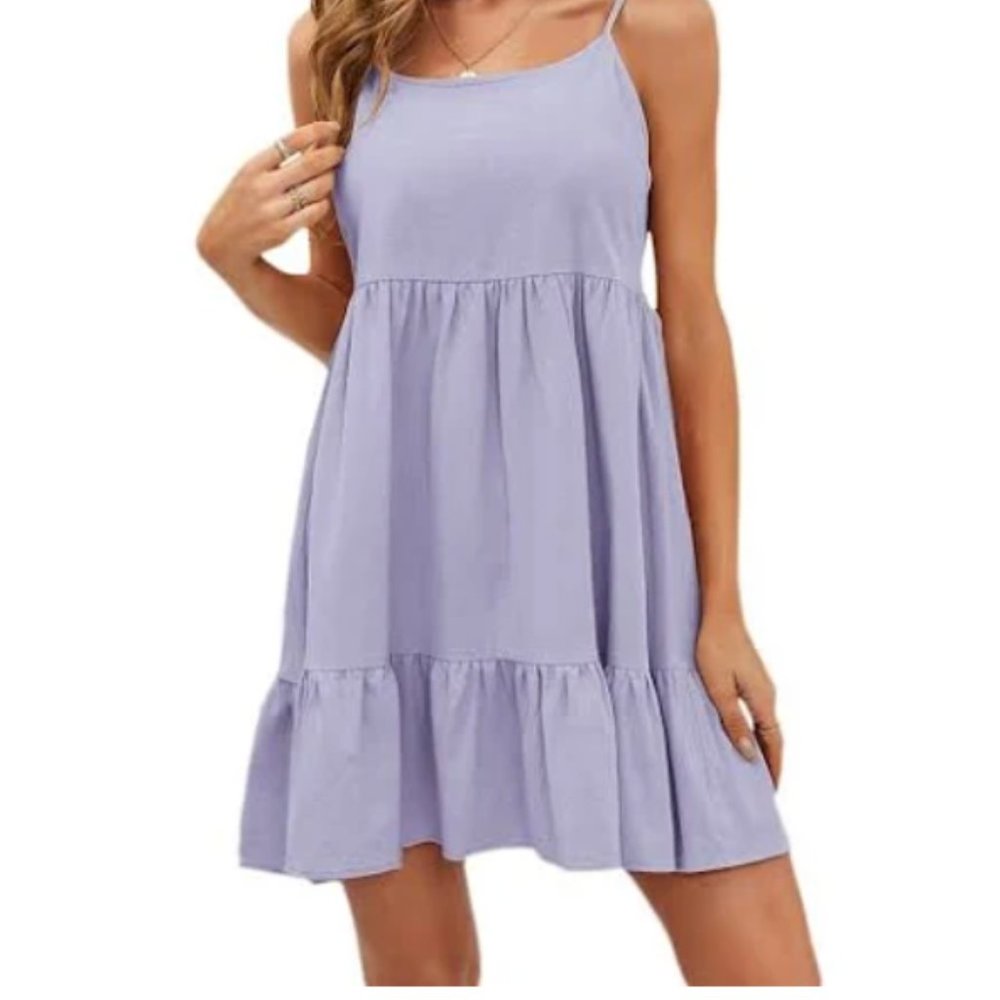 Spaghetti Strap Ruffle Hem Solid Cami Babydoll Dresses / Sweaty Rocks/ Purple